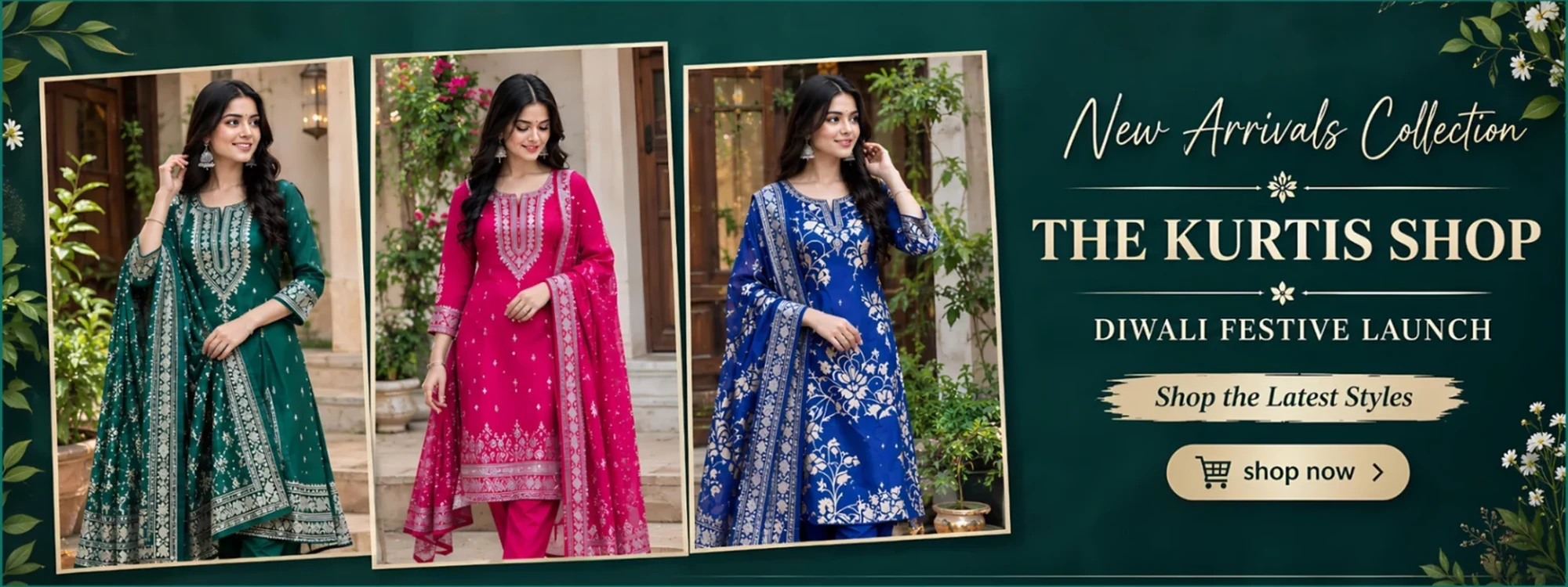 The Kurti Shop Diwali Festive Launch - Royal Blue, Emerald Green and Pink Ethnic Sets
