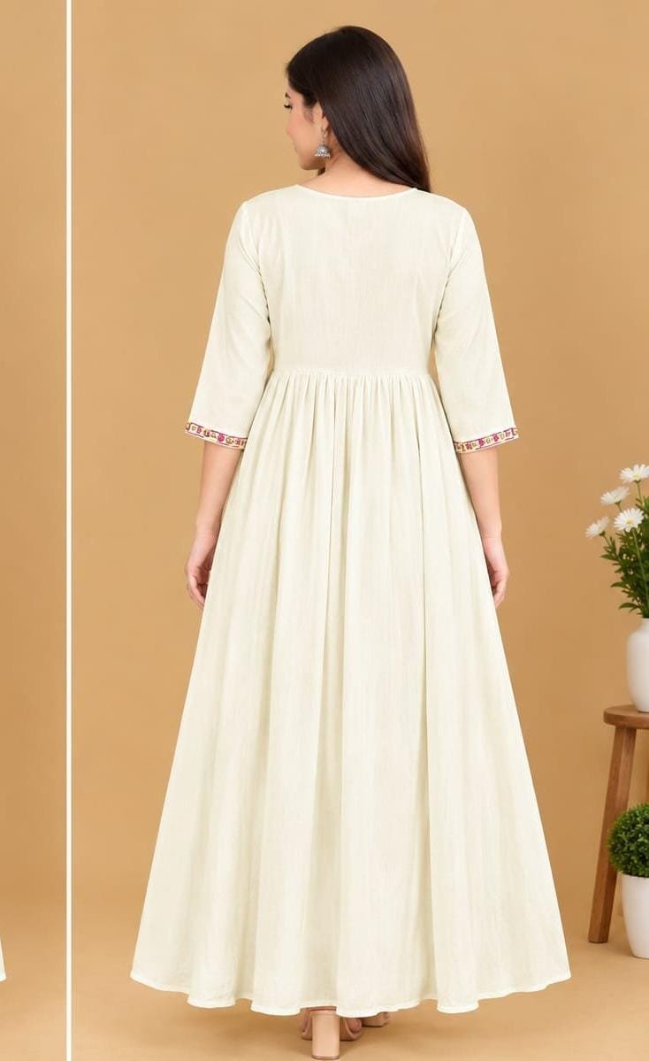 The Kurti Shop Off White Embroidered Pure Cotton Anarkali Kurti view 2