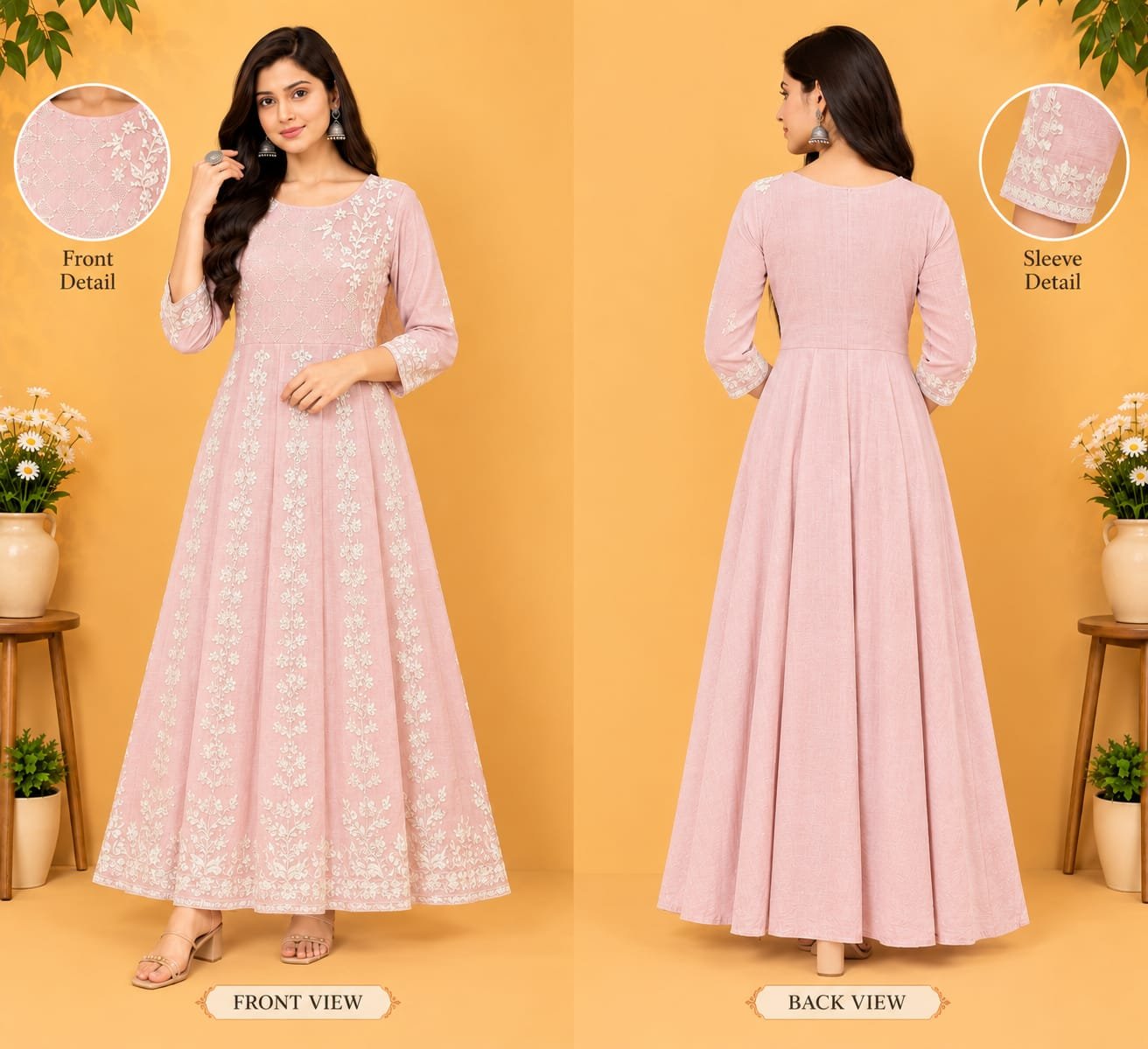 The Kurti Shop Floral Pleated Flared Designer Kurti view 5