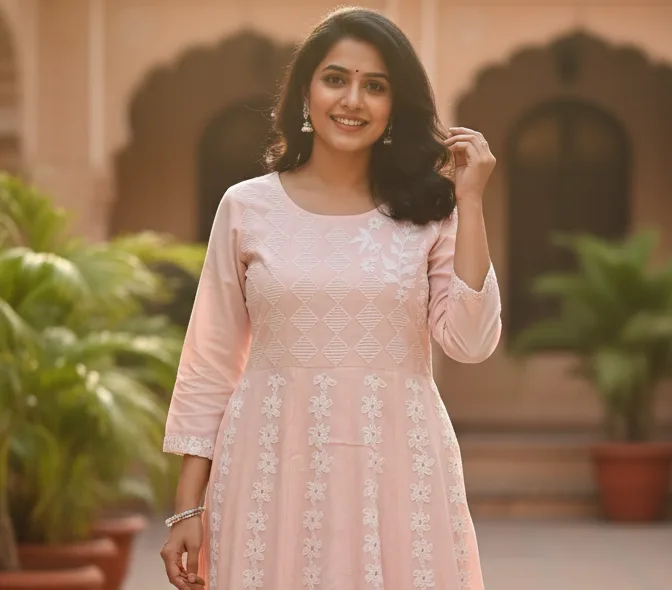 The Kurti Shop Floral Pleated Flared Designer Kurti view 2