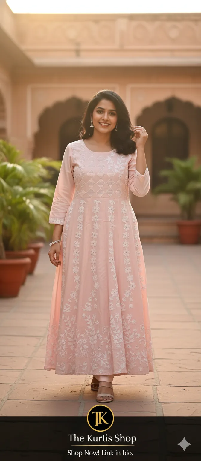 The Kurti Shop Floral Pleated Flared Designer Kurti view 3