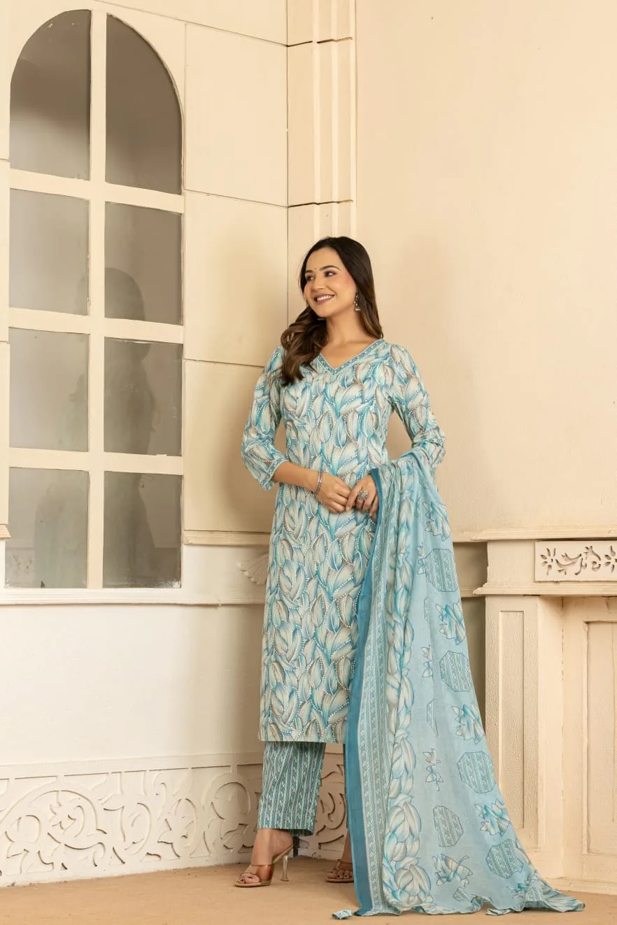 Women Printed Kurta with Bottom & Dupatta | 3-Piece Ethnic Wear Set | The Kurti Shop view 7