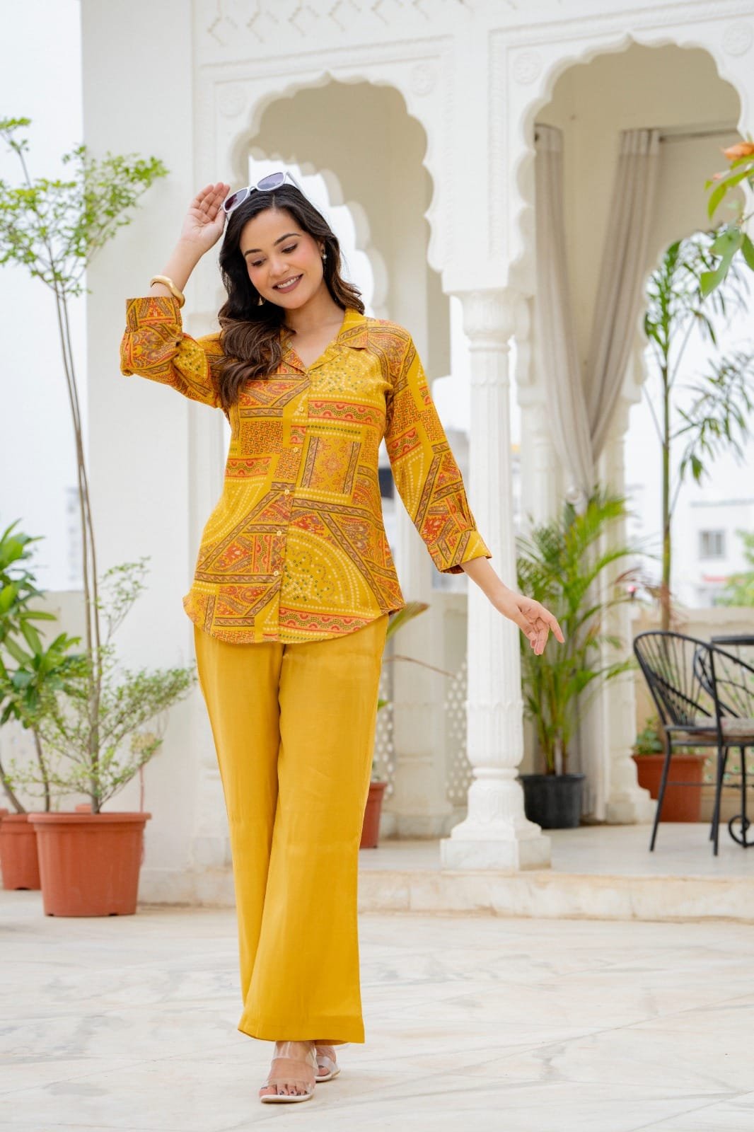 Women Printed Shirt Style Kurta with Palazzo Pants – 2 Piece Co-Ord Set