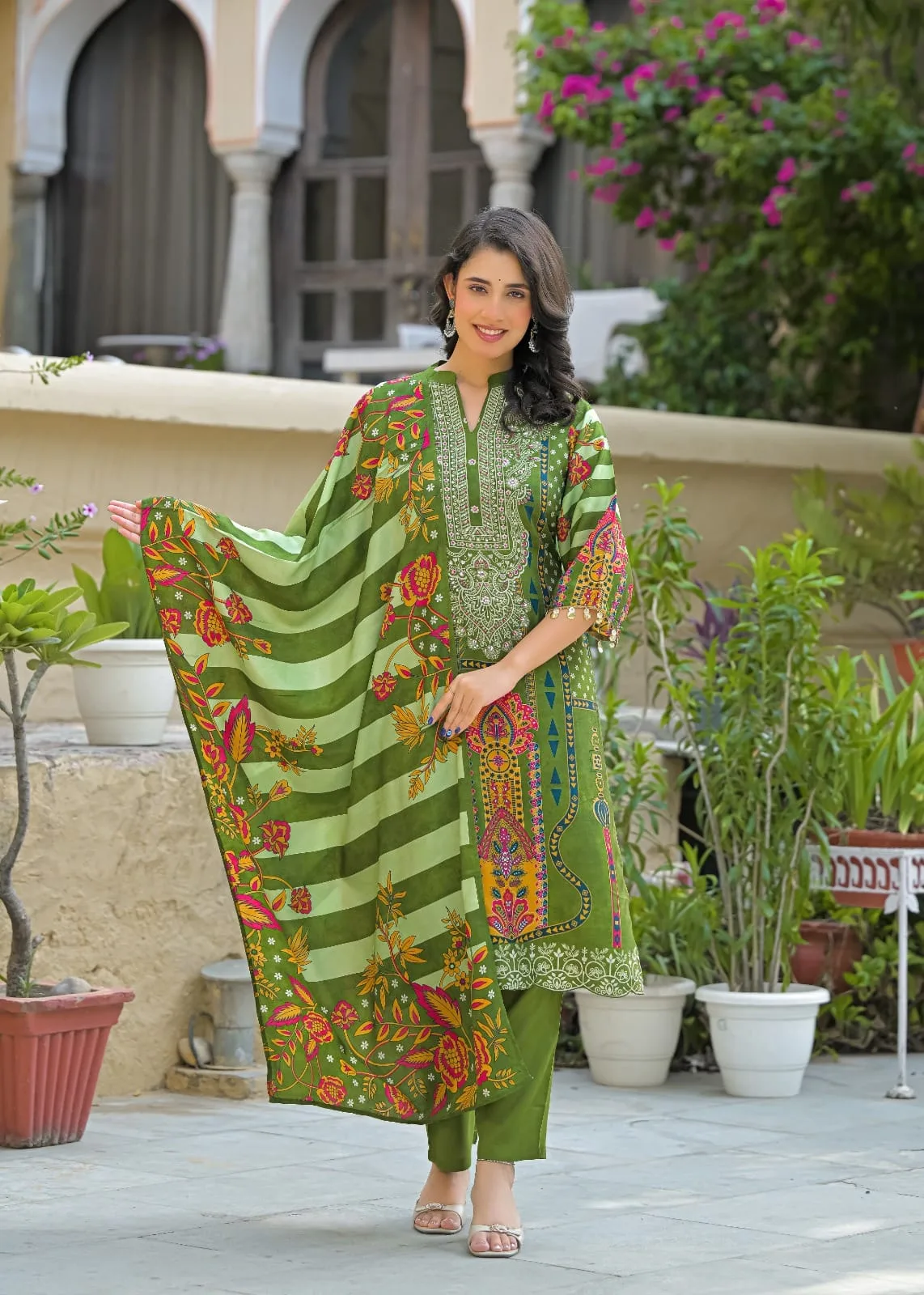 Women Printed Straight Kurta Pant Set with Matching Dupatta | Elegant Ethnic Wear Set view 2
