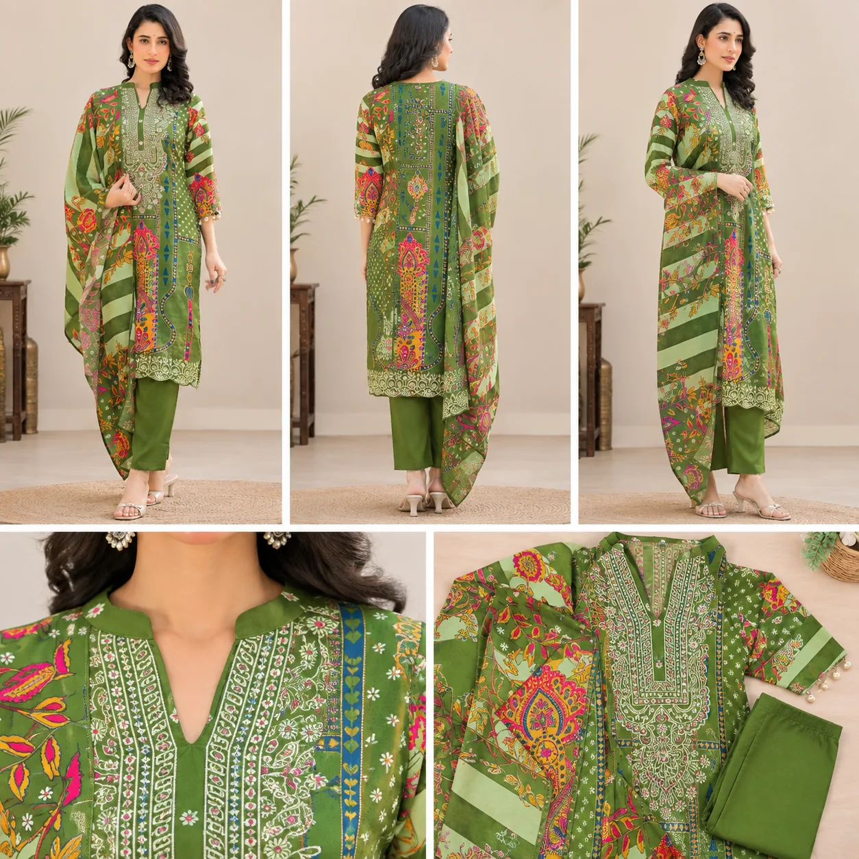 Women Printed Straight Kurta Pant Set with Matching Dupatta | Elegant Ethnic Wear Set view 5