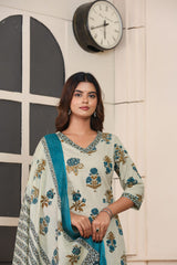 Women’s Printed Straight Kurta Pant Dupatta Set