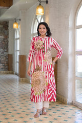 Women Floral Printed Straight Kurta with Pants – Stylish 3 Piece Ethnic Set