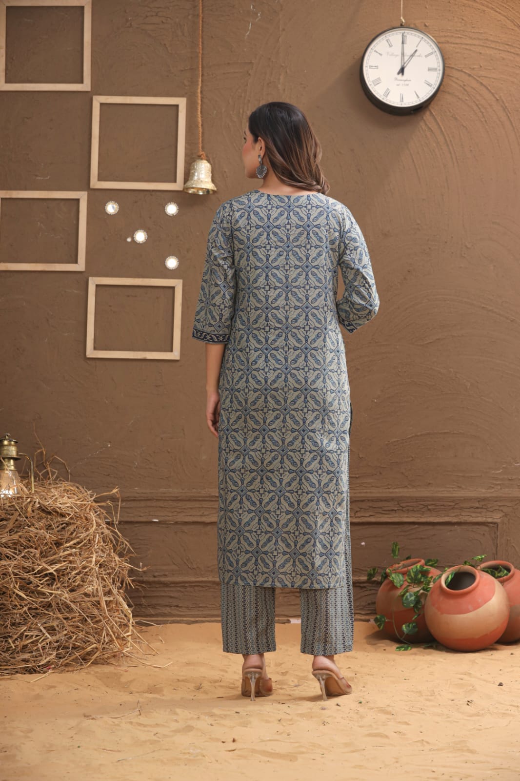 best ethnic geometric printed kurti with pants and dupatta by the khurti shop
