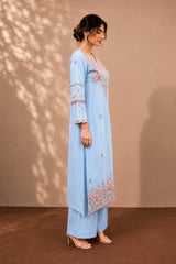 Front view of designer embroidered straight kurti set with dupatta by The Khurti Shop