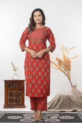 Ethnic printed kurti with matching trousers and patterned dupatta set