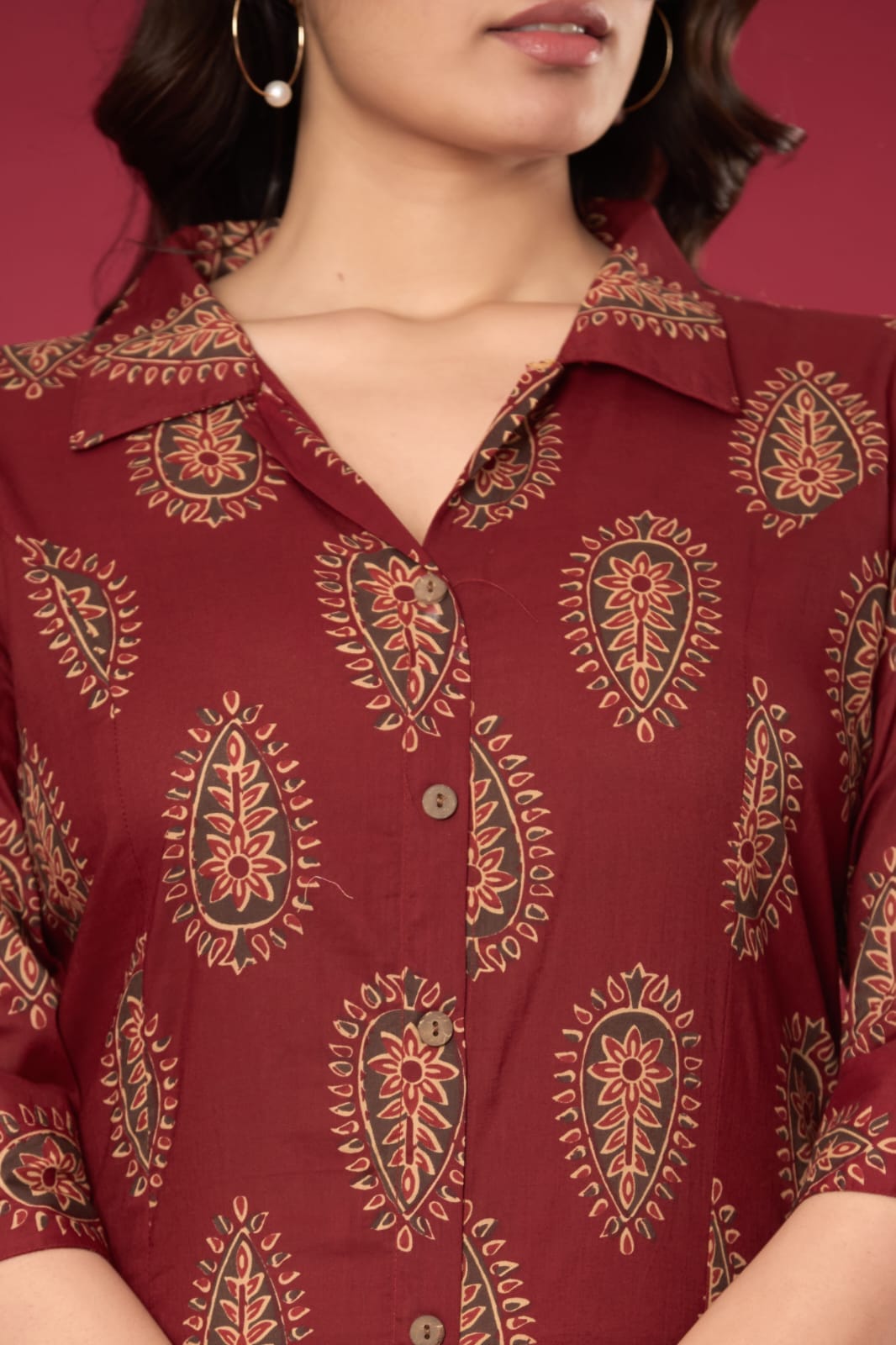The Kurti Shop, Women Co Ord Set, 2 Piece Co Ord Set, Cotton Tunic Trouser Set, Paisley Printed Co Ord Set, Shirt Collar Co Ord Set, Office Wear Co Ord Set for Women, Casual Western Ethnic Wear, Travel Friendly Co Ord Set