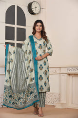 Women’s Printed Straight Kurta Pant Dupatta Set