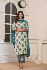 Women’s Printed Straight Kurta Pant Dupatta Set