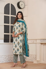 Women’s Printed Straight Kurta Pant Dupatta Set