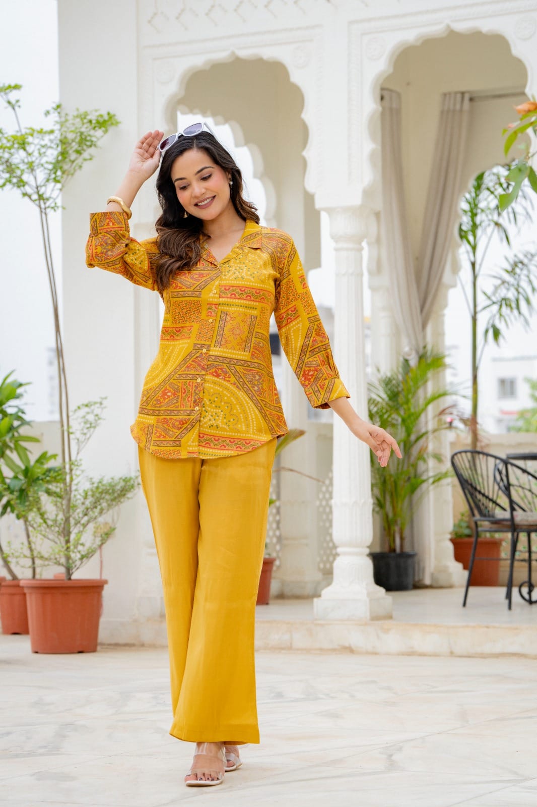 Women Printed Shirt Style Kurta with Palazzo Pants – 2 Piece Co-Ord Set