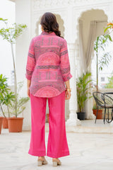Women Printed Shirt Style Kurta with Palazzo Pants – 2 Piece Co-Ord Set