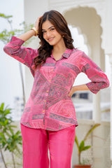 Women Printed Shirt Style Kurta with Palazzo Pants – 2 Piece Co-Ord Set