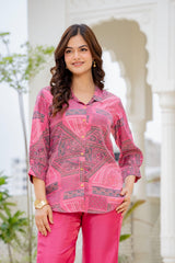 Women Printed Shirt Style Kurta with Palazzo Pants – 2 Piece Co-Ord Set