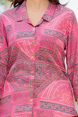Women Printed Shirt Style Kurta with Palazzo Pants – 2 Piece Co-Ord Set