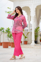 Women Printed Shirt Style Kurta with Palazzo Pants – 2 Piece Co-Ord Set
