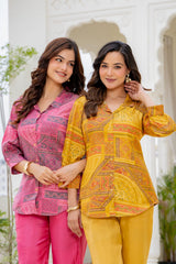 Women Printed Shirt Style Kurta with Palazzo Pants – 2 Piece Co-Ord Set