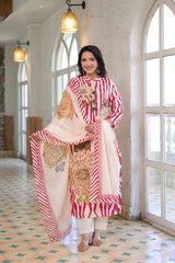 Women Floral Printed Straight Kurta with Pants – Stylish 3 Piece Ethnic Set