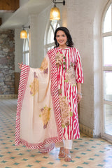 Women Floral Printed Straight Kurta with Pants – Stylish 3 Piece Ethnic Set