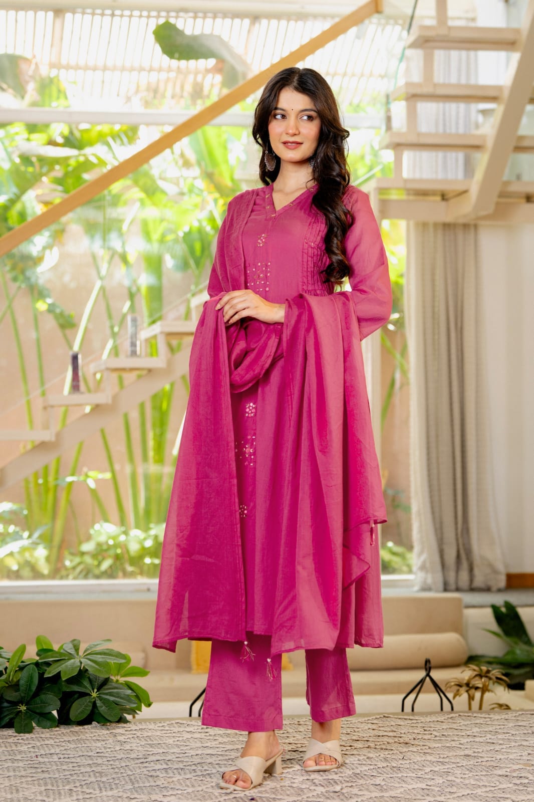 The Kurti Shop – Women Embellished Straight Kurta Pant with Dupatta | 3 Piece Ethnic Set