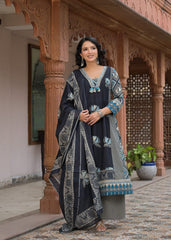 The Khurtis Shop Women Indigo Navy Blue Printed Anarkali Kurta with Trousers & Dupatta Set