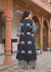 The Khurtis Shop Women Indigo Navy Blue Printed Anarkali Kurta with Trousers & Dupatta Set