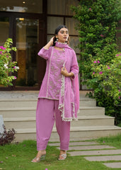 The Khurtis Shop Women Lavish Lavender Embroidered Cotton Kurta with Dupatta Set
