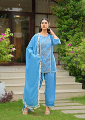 The Khurtis Shop Women Embroidered Cotton Straight Kurta with Trousers & Dupatta 3-Piece