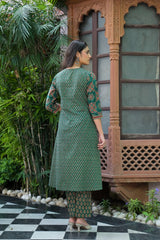 The Kurti Shop Women's Traditional Patterned A-Line Kurta with Pants and Dupatta (3-Piece Set)