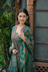 The Kurti Shop Women's Traditional Patterned A-Line Kurta with Pants and Dupatta (3-Piece Set)
