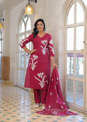 Women's Pure Cotton Floral Printed Straight Kurti with Pant and Dupatta Set | 3-Piece Ethnic Suit
