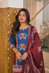 traditional printed cotton kurti set with matching dupatta online