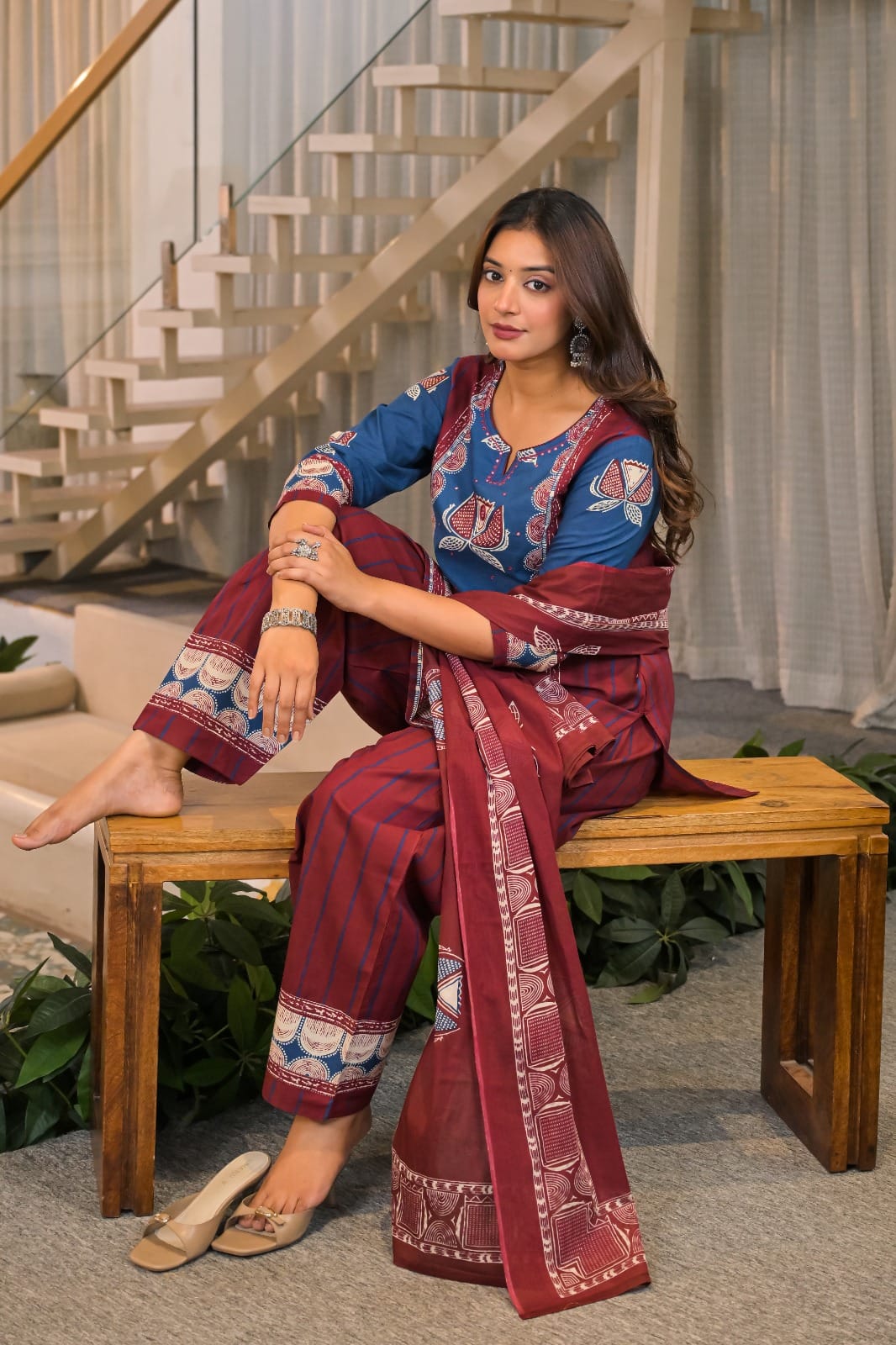 v cut neck printed cotton kurti with embroidery work details the khurti shop