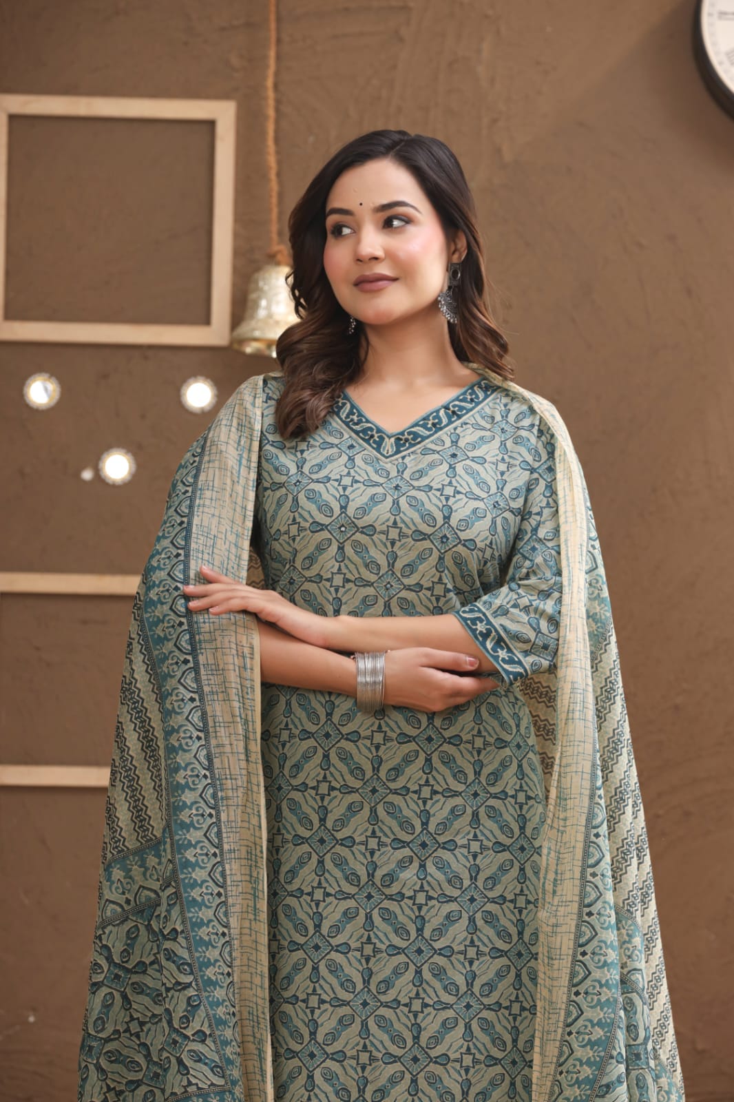 v neck printed cotton kurti with embroidered border details the khurti shop