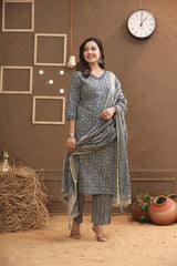 traditional printed cotton straight kurti set with matching dupatta online