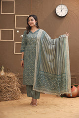 the khurti shop printed cotton 3 piece kurti suit set for women
