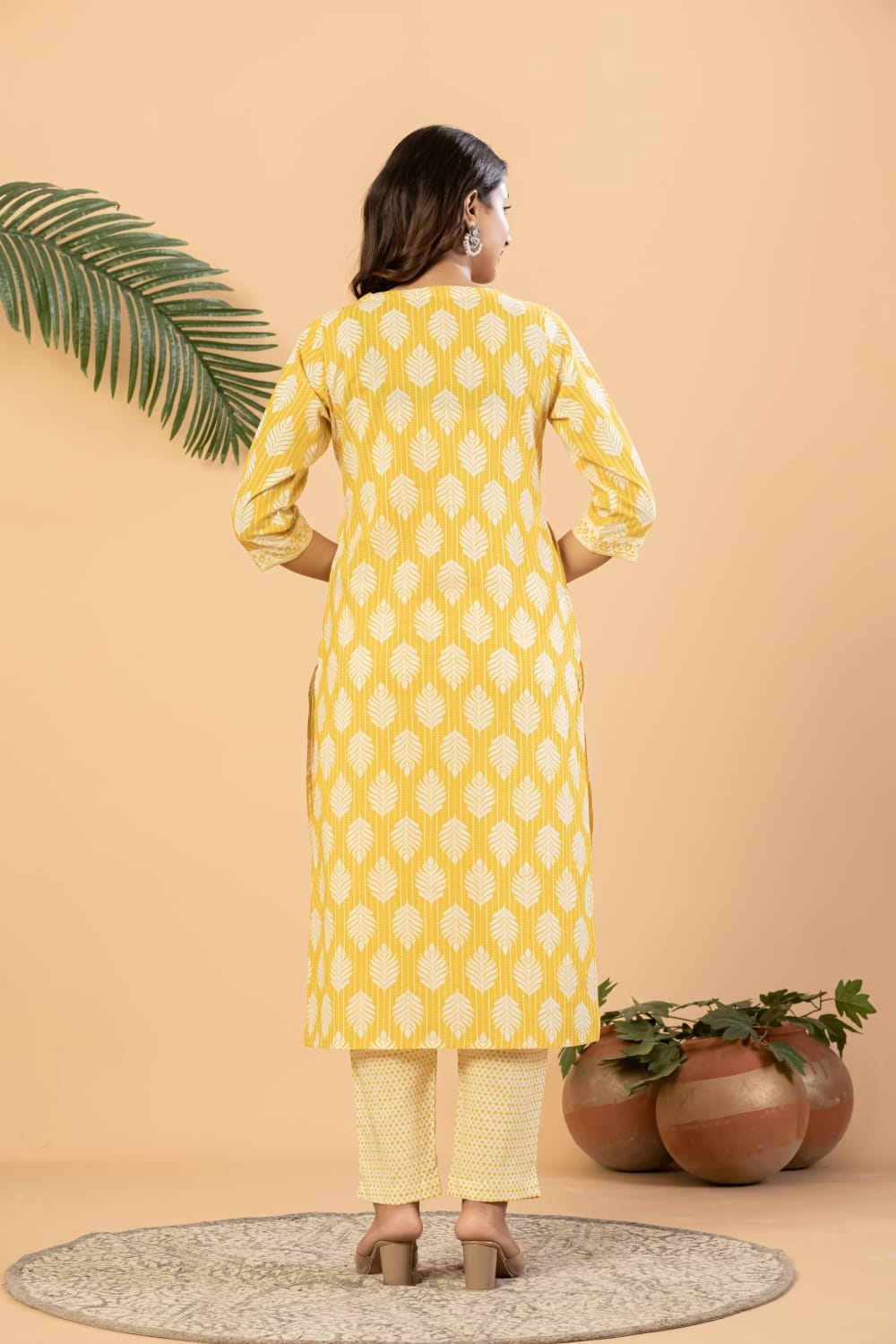 lock style leaf print pure cotton straight fit kurti with lace border