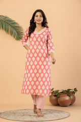Aesthetic printed cotton ethnic suit set with matching floral printed dupatta