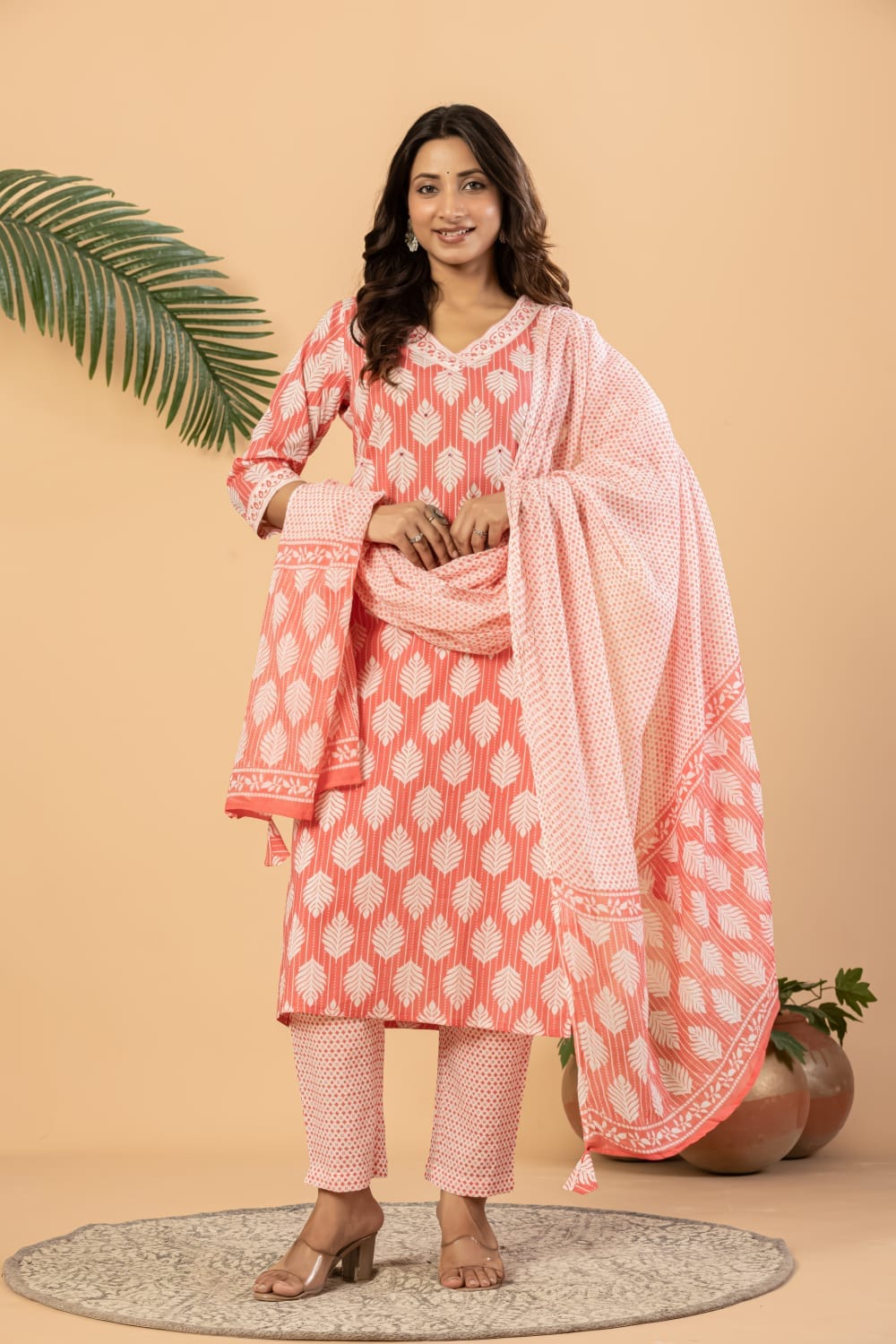 Comfortable daily wear and office wear printed cotton straight kurti set with dupatta