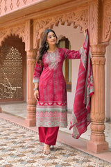 Premium cotton straight fit kurti set with rich border and solid pants
