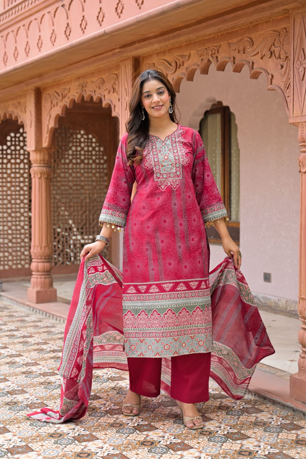Royal heritage mandala printed cotton ethnic suit set for women