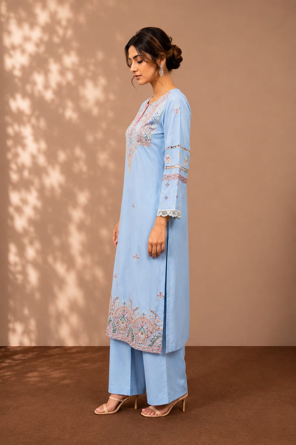 Designer embroidered straight kurti pant with dupatta set by The Khurti Shop  title="The Khurti Shop - Premium Embroidered Kurti Set