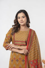 Elegant women's printed kurti suit set with heavy patterned dupatta