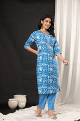 Premium cotton printed kurti set with dupatta for office wear.