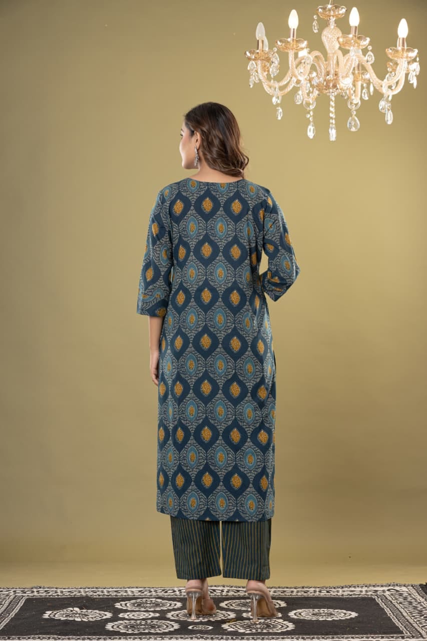 Premium quality printed ethnic suit set with matching dupatta by The Kurti Shop.