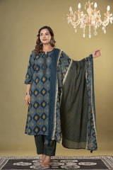 Premium quality printed ethnic suit set with matching dupatta by The Kurti Shop.